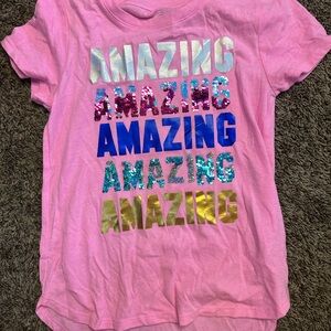 Wonder Nation Pink Tee with Colorful 'Amazing' Sequins